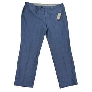 Michael Kors Mens Malone Classic Fit Plaid Wool Stretch Suit Pants Blue 42x30
